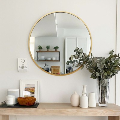 Serio Circle Brushed Aluminum Frame Large Circle Gold Round Wall Mirror -The Pop Home