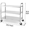 3-Tier Kitchen Serving Cart – Heavy-Duty Stainless Steel Rolling Utility Cart with 360° Swivel Wheels, Storage Trolley Handle Bar - 2 of 4