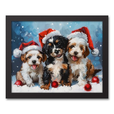 Creative Products Christmas Puppies 15.73 x 12.73 Black Framed Canvas