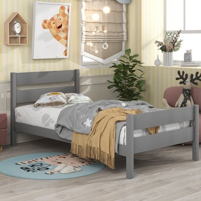 CAVINAS Twin Size Bed Modern Wooden Bed Frame with Nightstand, Headboard and Footboard for Bedroom