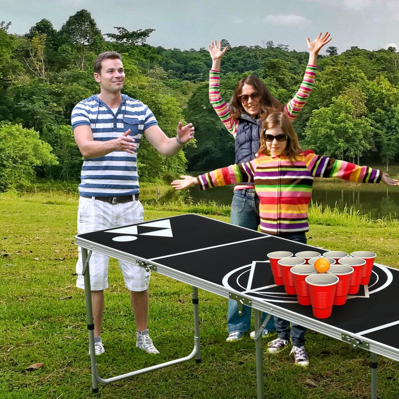 Tangkula 8 Ft Beer Pong Table Portable Party Drinking Game Table Foldable Tailgate Table W/ 2-Level Adjustable Height for Outdoor&Indoor, 5 of 11