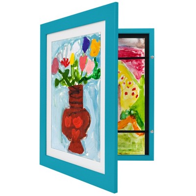 Americanflat Kids Art Frame 10x12.5 inches with 8.5x11 inches Mat - Composite Wood And Glass - Holds 100 Artworks