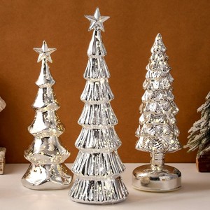 3 Pack Glass Lighted Christmas Tree Tabletop Glitter Christmas Centerpieces Decoration. - 1 of 4