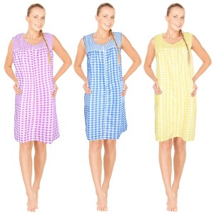 JEFFRICO 3 Pack House Dresses for Women with Pockets - Lightweight Breathable Sleeveless Zipper Front Housecoat Dusters - 1 of 4