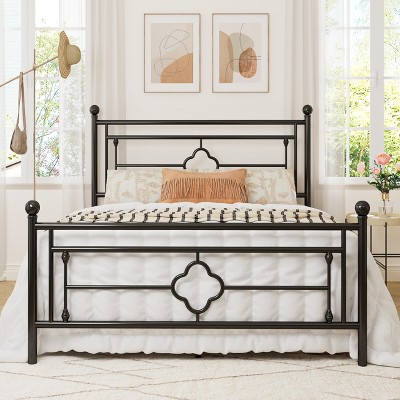 Allewie Metal Platform Bed Frame with Victorian Vintage Headboard and Footboard/Mattress Foundation/Under Bed Storage/No Box Spring Needed/Noise-Free/Easy Assembly