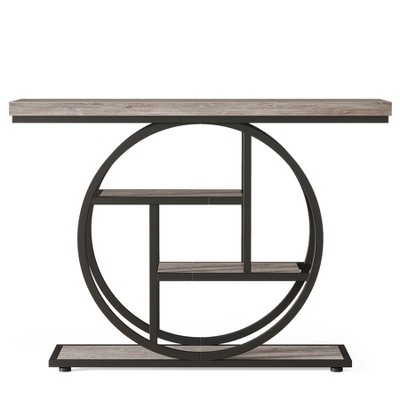 Lirago, 4-Tier Entryway Table with Circular Metal Frame, Made of Engineered Wood & Metal,11.81"D x 41.34"W x 31.5"H,Rustic Gray
