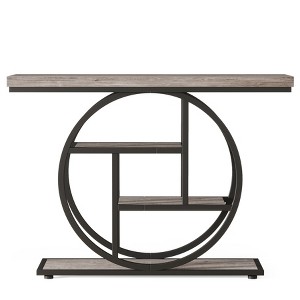 Lirago, 4-Tier Entryway Table with Circular Metal Frame, Made of Engineered Wood & Metal,11.81"D x 41.34"W x 31.5"H,Rustic Gray - 1 of 4