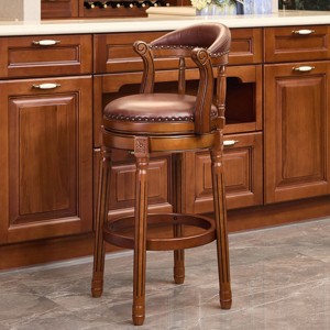 Okak Antique Solid Wood Round Counter Height Bar Stools for Dining Rooms,Degree Swivel Upholstered Counter Bar Stools with Backs - 1 of 4