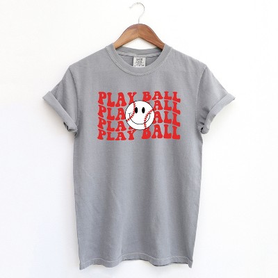 Simply Sage Market Women's Play Ball Stacked Smiley Face Short Sleeve Garment Dyed Tee