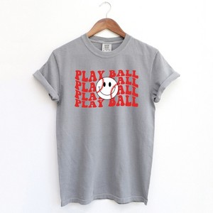 Simply Sage Market Women's Play Ball Stacked Smiley Face Short Sleeve Garment Dyed Tee - 1 of 2