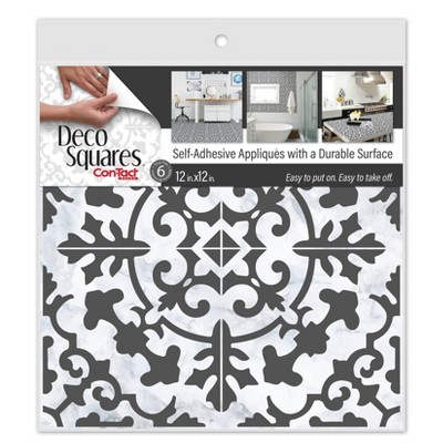 ConTact DecoSquares 6pk Adhesive Tiles - Carrara Tile Charcoal