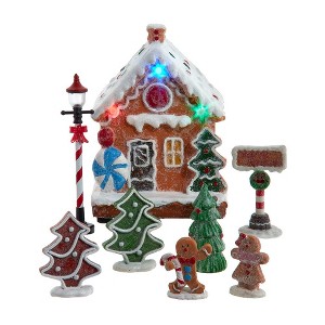 Kurt Adler 1.6-5.1-Inch Battery Operated Multicolor LED Lighted Gingerbread House 8-Piece Set - 1 of 4