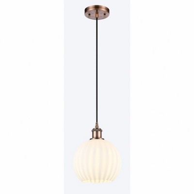 White Venetian - 1 Light Cord Hung Mini Pendant In Modern Style-10 Inches Tall and 8 Inches Wide