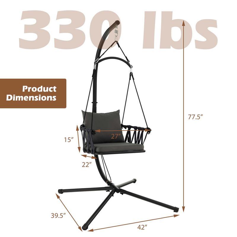 Costway Hanging Swing Hammock Chair with Stand Metal Frame Woven Backrest Seat  Cushions, 3 of 11