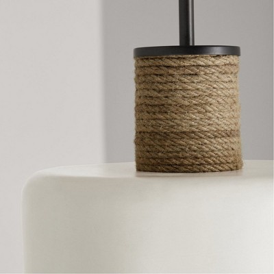 Dark Pewter and Soft White Ceramic Pendant Light with Jute Accent