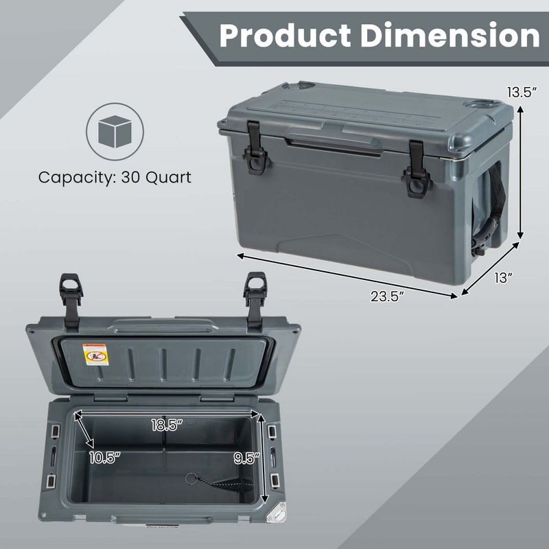 Costway 30 QT Rotomolded Cooler Portable Ice Chest Ice Retention for 5-7 Days Charcoal/Tan, 3 of 11