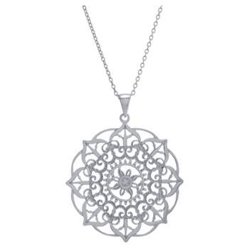 Women's Sterling Silver Large Filigree Flower Pendant Chain Necklace (18")