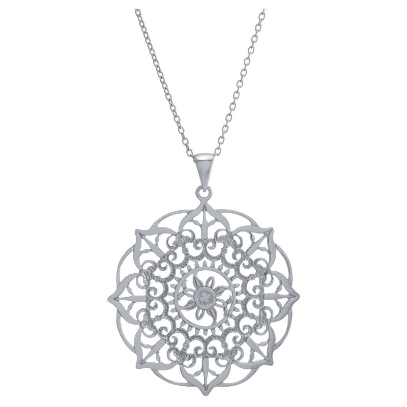 Women&#39;s Sterling Silver Large Filigree Flower Pendant Chain Necklace (18&#34;), 1 of 2