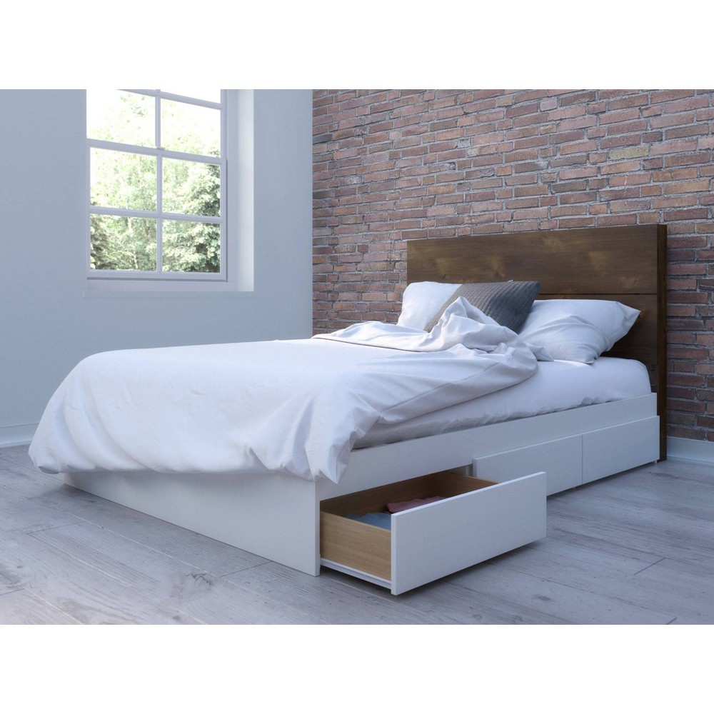 Photos - Bed Frame Full Modena 3 Drawer Storage Bed with Headboard White/Truffle - Nexera
