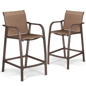 Pellebant Outdoor Aluminum Bar Stools Counter Height Bar Stool All-Weather Patio Furniture with Armrests Set of 2 - 1 of 4