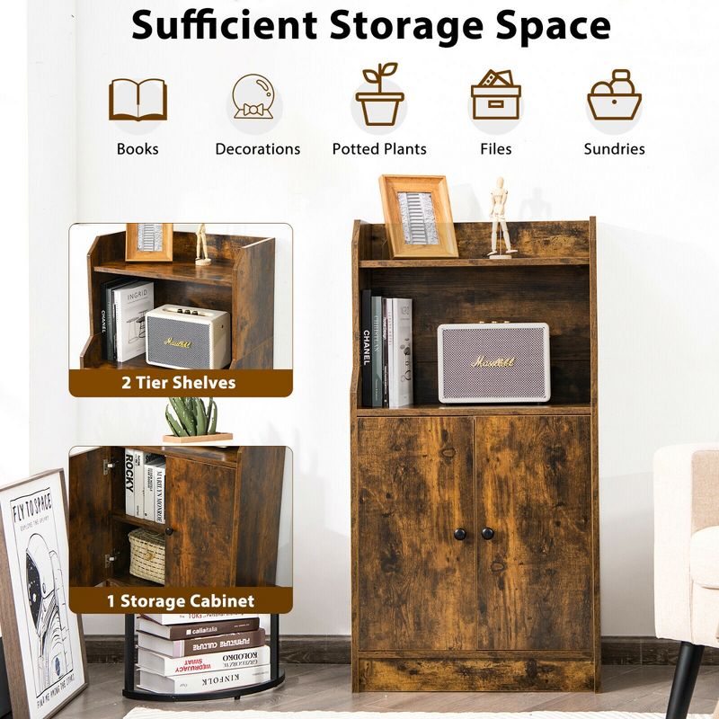 Costway Storage Cabinet Bookcase w/2 Doors and Open Shelves Display Shelf Rustic Brown, 5 of 11
