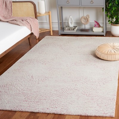 Ebony 5' x 8' Pink and Ivory Hand Tufted Wool Area Rug
