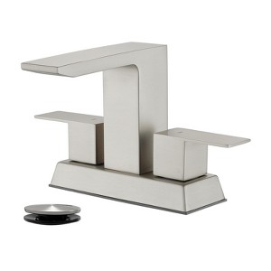 Cobbe Two-Handle 4-Inch Bathroom Sink Centerset Faucet with Waterfall Spout, Pop-Up Drain and Supply Hoses Brushed Nickel - 1 of 4
