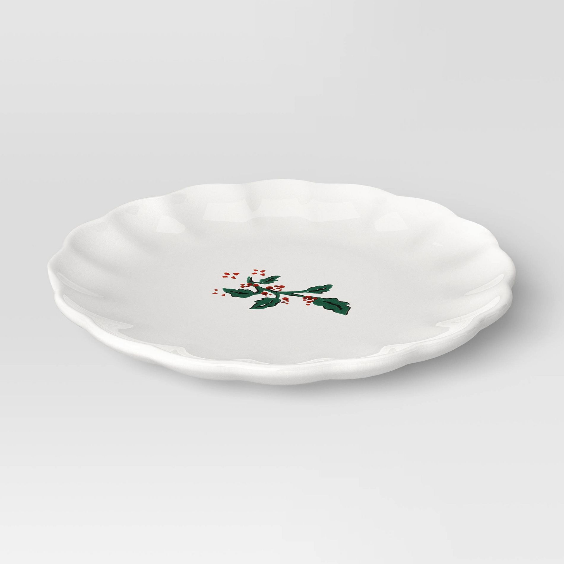 6.25" Stoneware Scallop Holly Berry Appetizer Plate - Threshold™