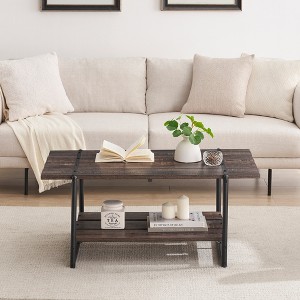 2 Tier Wood Coffee Table, 41'' Industrial Center Table, Cocktail Tea Table with Storage Shelf, Sofa Side Accent Table for Living Room - 1 of 4