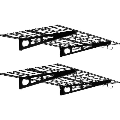 Heavy Duty Garage Wall Shelving with Hooks,Storage Shelve(Black, 2 Pack)