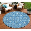 Denim Blue And Ivory Floral Medallion Washable Indoor Outdoor Area Rug - 2 of 4
