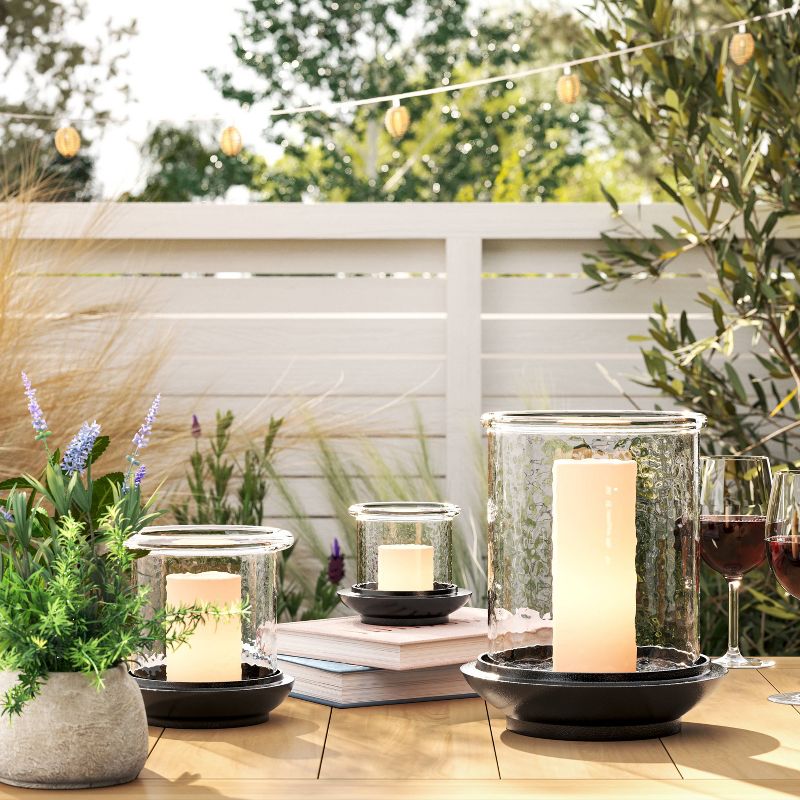 Glass Indoor Outdoor Lantern Candle Holder with Cast Metal Base Black - Threshold™ designed with Studio McGee, 3 of 5