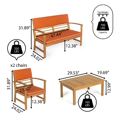 Barclay 4-Piece Orange and Teak Brown Acacia Wood Patio Set