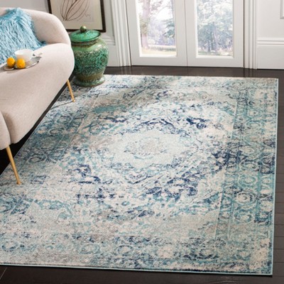 Reversible Rectangular Easy Care Blue Synthetic Area Rug - 5'3" x 7'6"