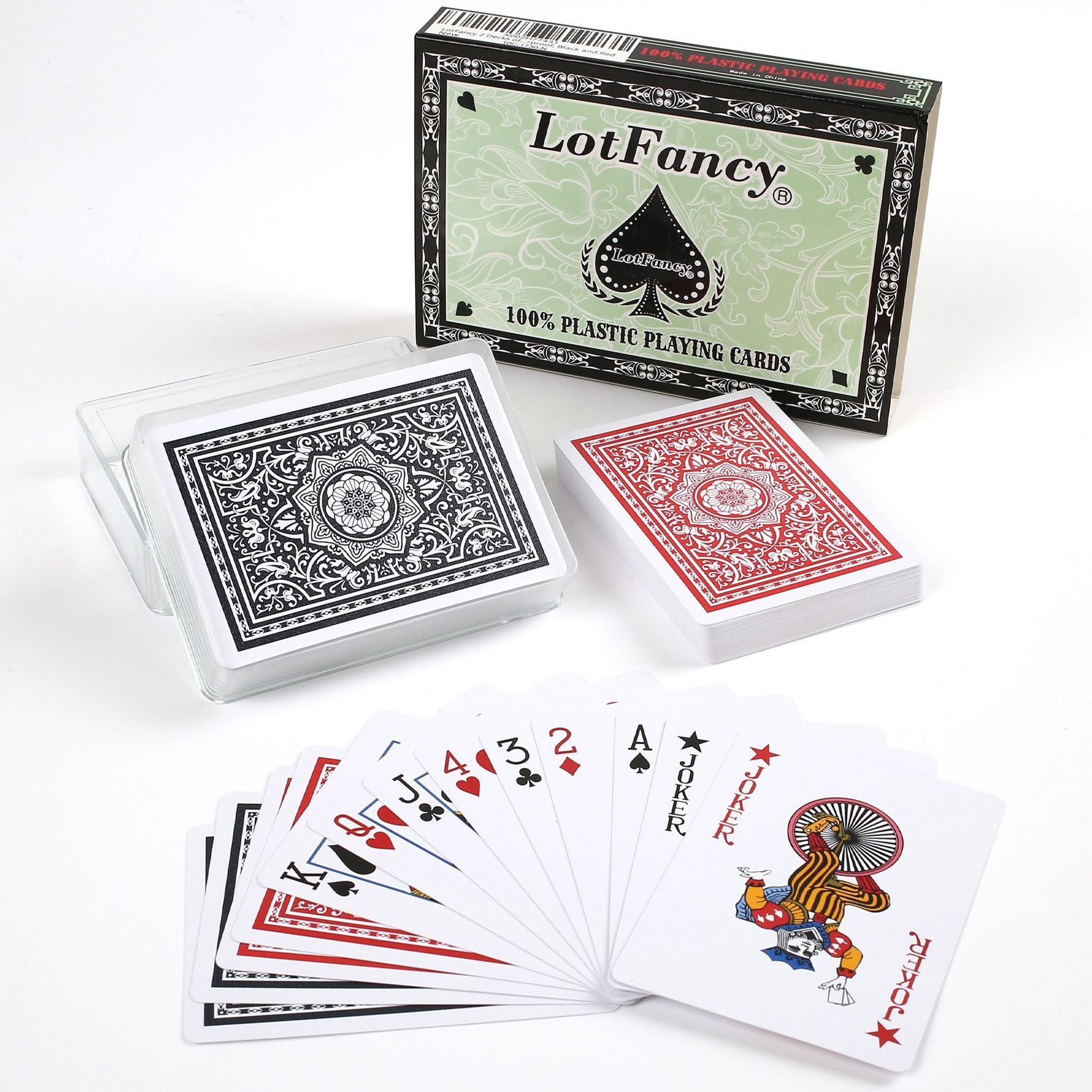 LotFancy 2 Decks Waterproof Plastic Playing Cards with Case, Poker Size Standard Index