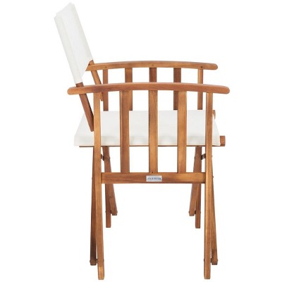 Natural Acacia Wood Outdoor Director Chairs with Beige Cushions, Set of 2