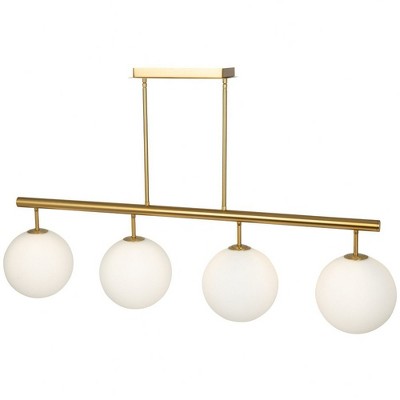 Brass and White Glass 4-Light Linear Pendant