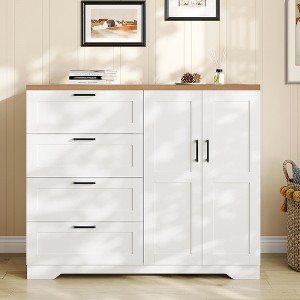 Garvee 43.3'' H Armoire Wardrobe Closet with 4 Drawers and 2 Doors, Hanging Rod, Multifunctional Wooden Dresser with Storage Closet - 1 of 4