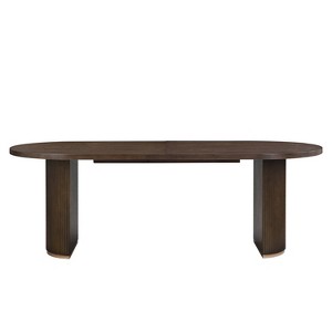 Christopher Knight Home Damian 88" Modern Minimalist Oval 6 Seater Dining Table with Double Pedestal Base Walnut - 1 of 4