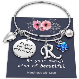 Butterfly Initial Bracelets for Teen Girls and Women with Crystal Butterfly and Pearl, Expandable Bangle - 1 of 4