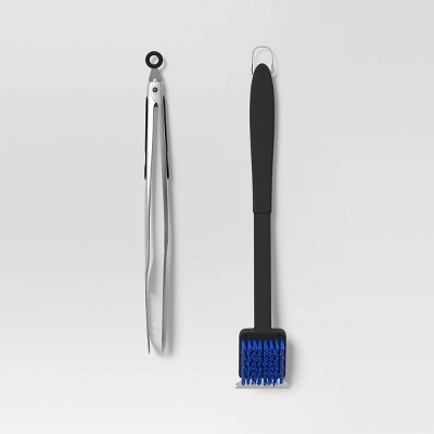 2pc Tongs and Brush Grill Tool Set Stainless Steel Black - Room Essentials™