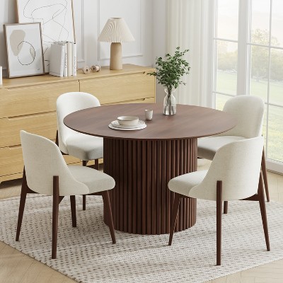 SpassWay 30"H Round Fashion Wooden Table Suitable for Kitchen Conference and Gaming Use One Pedestal Black/Walnut/Natural Wood