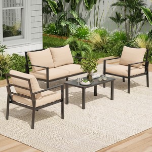 Maggift Patio Seating Sets, with 2 Single Sofas, Loveseat and Coffee Table for Garden, Backyard, Balcony, Beige, 27.56"*27.56"*32.09" - 1 of 4