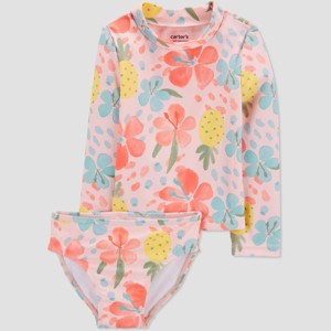 Carter's Just One You®️ Toddler Girls' Long Sleeve Tropical Floral Printed Rash Guard Set - Pink - 1 of 3