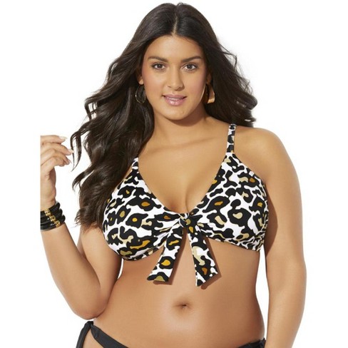 voldgrav Bekræftelse Summen Swimsuits For All Women's Plus Size Mentor Tie Front Bikini Top, 14 -  Animal Print : Target