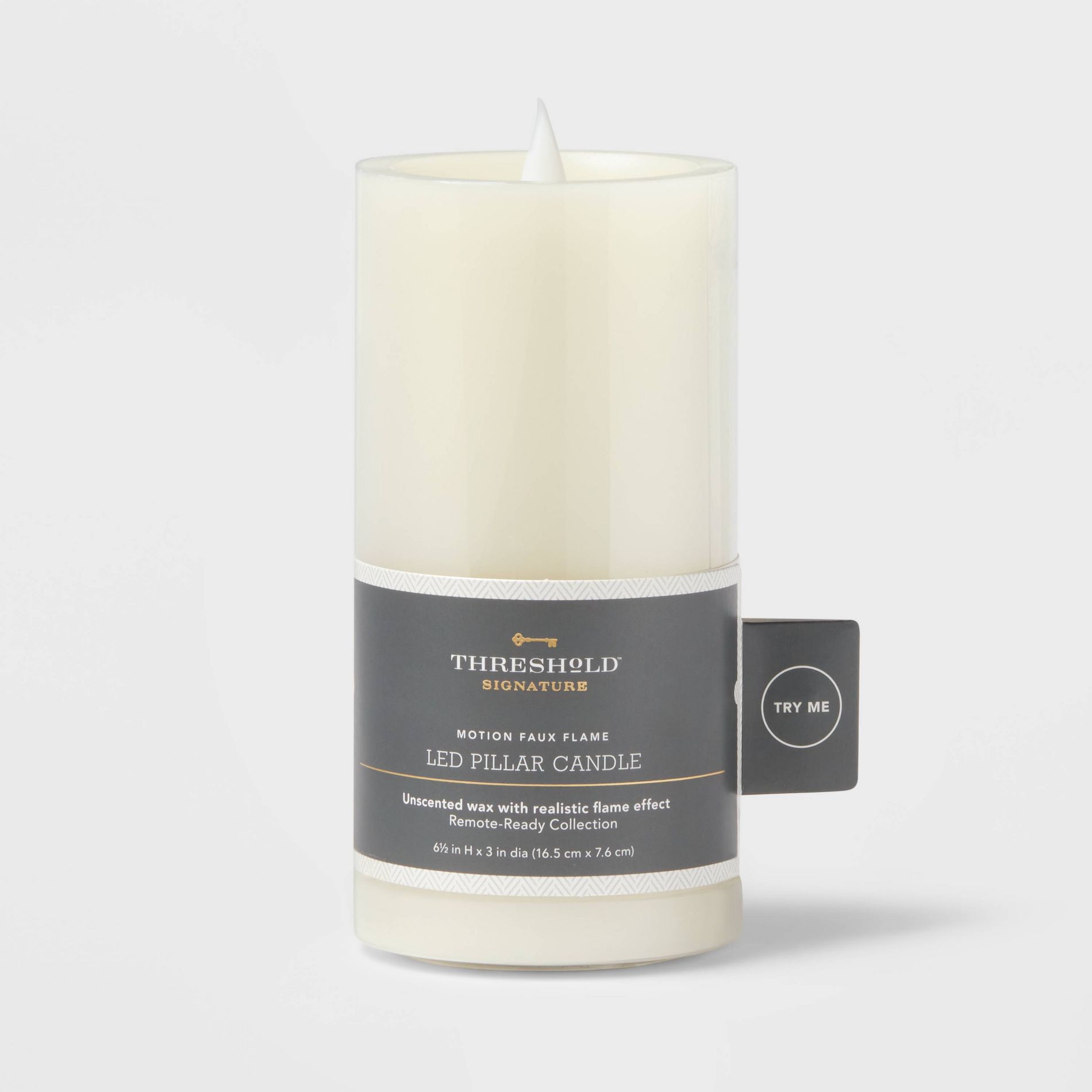 3" x 6" Pillar Candle Cream - Threshold™: Unscented, LED, Realistic Flame Effect, Home Decor