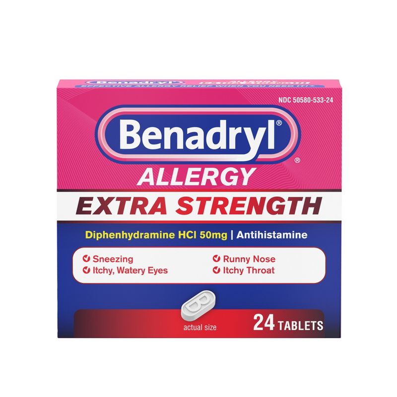 Benadryl Extra Strength Diphenhydramine Antihistamine Allergy Relief Tablets - 24ct, 3 of 10