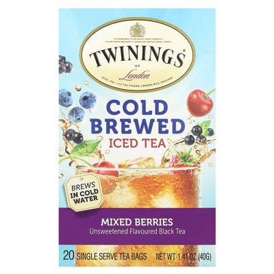 Twinings, Cold Brewed Iced Tea, Black Tea, Unsweetened, Mixed Berries, 20 Single Serve Tea Bags, 1.41 oz