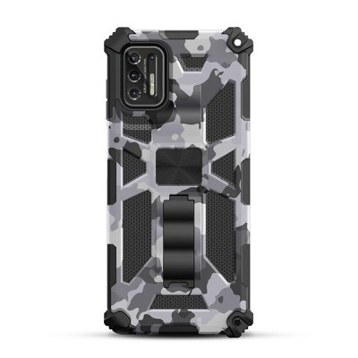 MyBat Sturdy Hybrid Protector Cover Case (with Stand) Compatible With Motorola Moto G Stylus (2021) - Gray Camouflage / Black