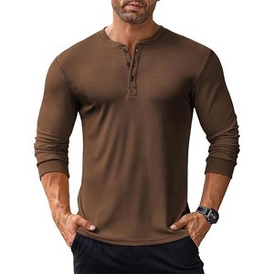 COOFANDY Men's Long Sleeve Henley Shirts Stretch Ribbed T-Shirts Fashion Casual Basic Tops - 1 of 4